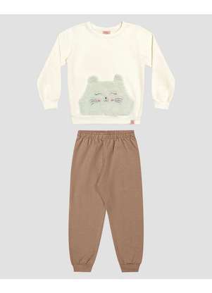 Kely Kety - Conjunto Infantil Menina Blusão e Calça em Moletom Branco - KELY KETY