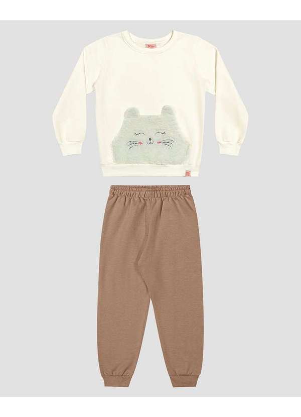 Kely Kety - Conjunto Infantil Menina Blusão e Calça em Moletom Branco