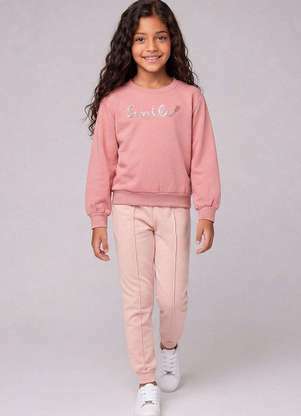Kely Kety - Conjunto Infantil Menina Blusão e Calça em Moletom Rosa - KELY KETY
