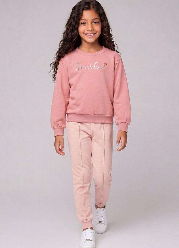 Kely Kety - Conjunto Infantil Menina Blusão e Calça em Moletom Rosa