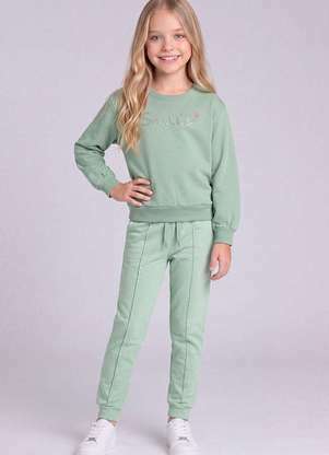 Kely Kety - Conjunto Infantil Menina Blusão e Calça em Moletom Verde - KELY KETY