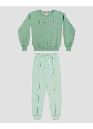 Kely Kety - Conjunto Infantil Menina Blusão e Calça em Moletom Verde - KELY KETY