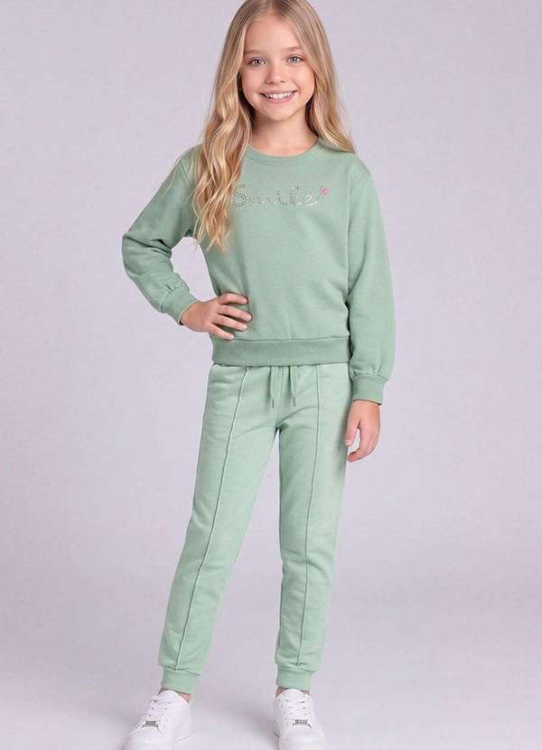 Kely Kety - Conjunto Infantil Menina Blusão e Calça em Moletom Verde