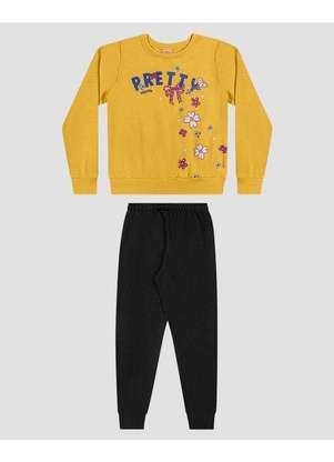Kely Kety - Conjunto Infantil Menina Blusão e Calça Moletom Amarelo - KELY KETY