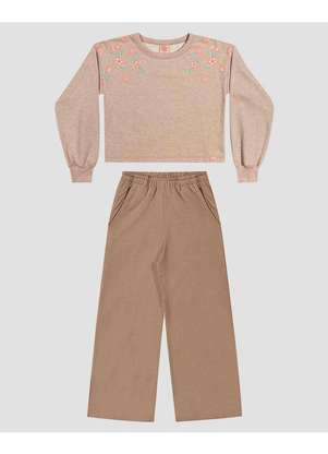 Kely Kety - Conjunto Infantil Menina Blusão e Calça Pantalona Marrom - KELY KETY