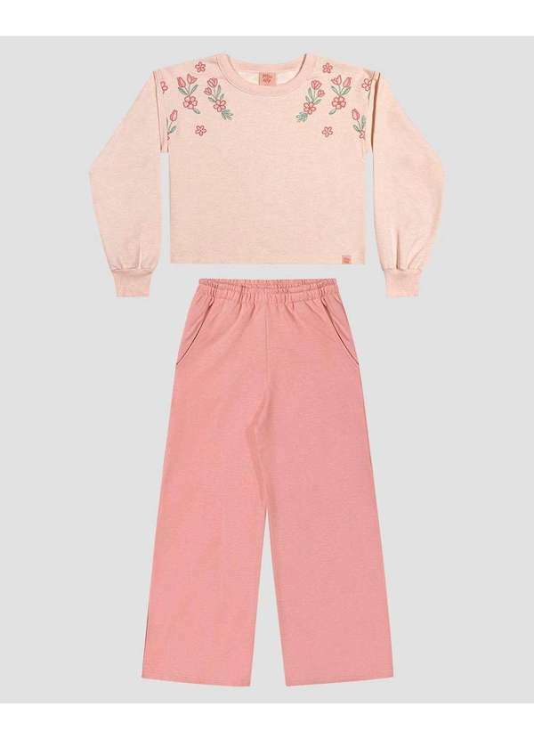 Kely Kety - Conjunto Infantil Menina Blusão e Calça Pantalona Rosa