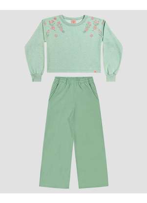 Kely Kety - Conjunto Infantil Menina Blusão e Calça Pantalona Verde - KELY KETY