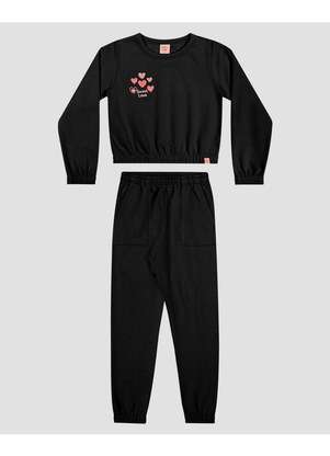 Kely Kety - Conjunto Infantil Menina Blusão e Calça Preto - KELY KETY