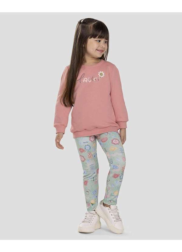 Kely Kety - Conjunto Infantil Menina Blusão e Legging Estampada Rosa