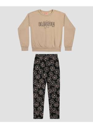 Kely Kety - Conjunto Infantil Menina Blusão e Legging Floral Bege - KELY KETY