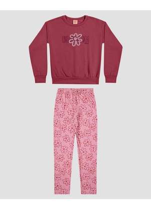 Kely Kety - Conjunto Infantil Menina Blusão e Legging Floral Bordo - KELY KETY