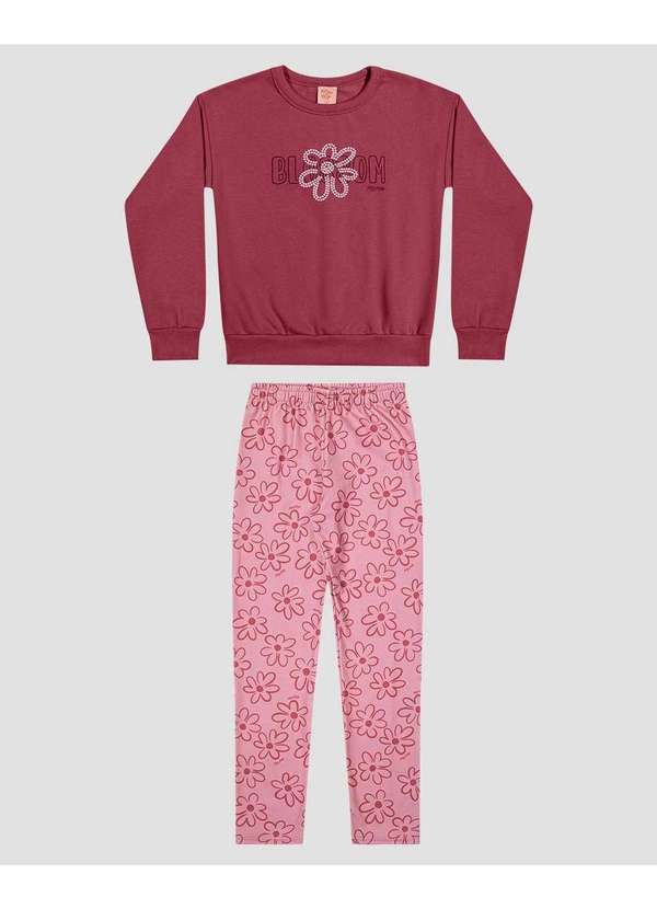 Kely Kety - Conjunto Infantil Menina Blusão e Legging Floral Bordo