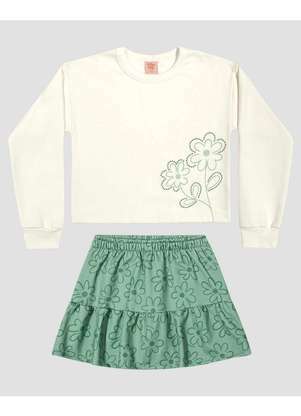 Kely Kety - Conjunto Infantil Menina Blusão e Saia Estampada Branco - KELY KETY