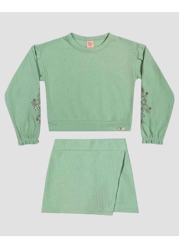 Kely Kety - Conjunto Infantil Menina Blusão e Saia Moletom Persa Verde