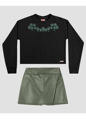 Kely Kety - Conjunto Infantil Menina Blusão e Saia Montaria Preto - KELY KETY