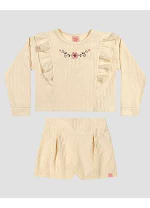 Kely Kety - Conjunto Infantil Menina Blusão e Shorts em Moletom Bege - KELY KETY