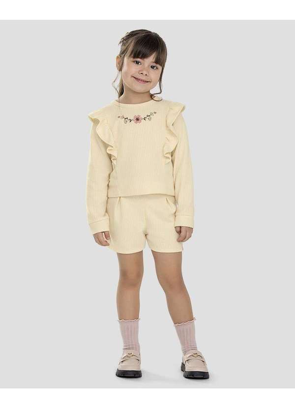 Kely Kety - Conjunto Infantil Menina Blusão e Shorts em Moletom Bege