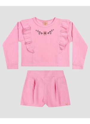 Kely Kety - Conjunto Infantil Menina Blusão e Shorts em Moletom Rosa - KELY KETY