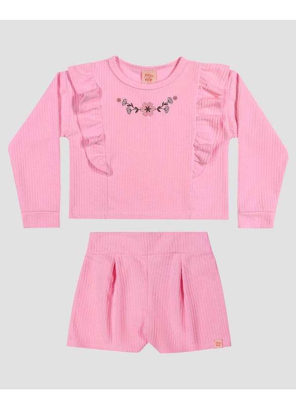Kely Kety - Conjunto Infantil Menina Blusão e Shorts em Moletom Rosa