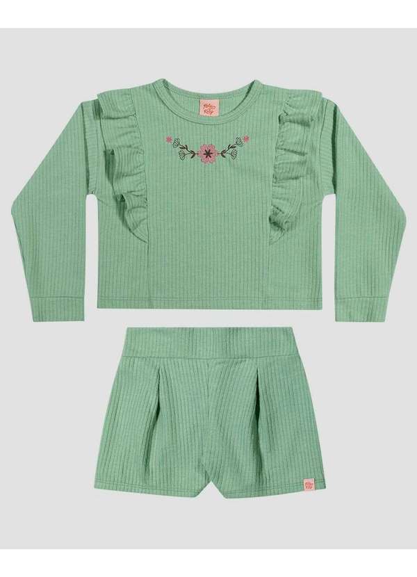 Kely Kety - Conjunto Infantil Menina Blusão e Shorts em Moletom Verde