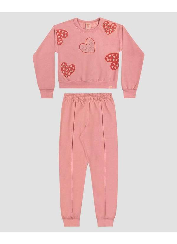 Kely Kety - Conjunto Infantil Menina com Blusão e Calça em Moletom Rosa