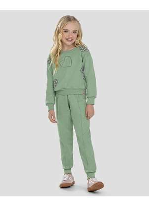 Kely Kety - Conjunto Infantil Menina com Blusão e Calça em Moletom Verde - KELY KETY