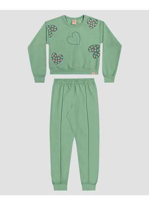 Kely Kety - Conjunto Infantil Menina com Blusão e Calça em Moletom Verde - KELY KETY