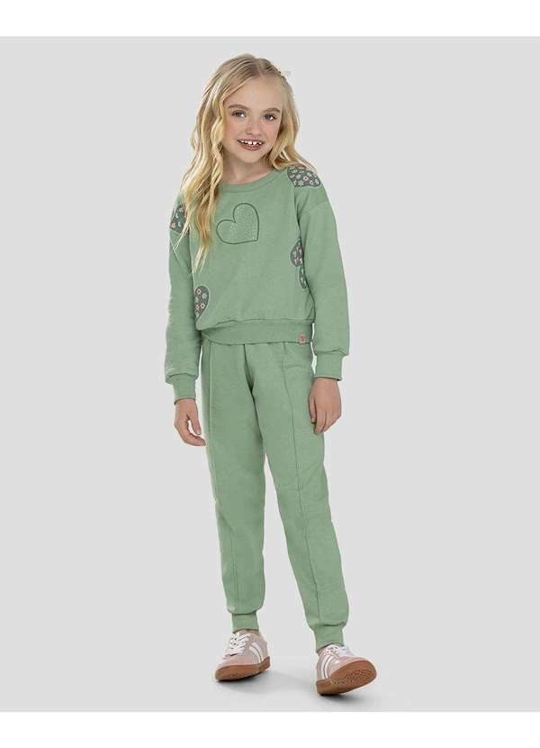 Kely Kety - Conjunto Infantil Menina com Blusão e Calça em Moletom Verde