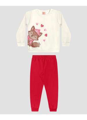 Kely Kety - Conjunto Infantil Menina com Blusão e Calça Moletom Branco - KELY KETY