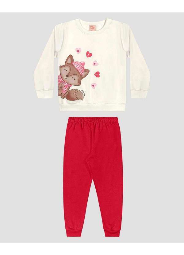 Kely Kety - Conjunto Infantil Menina com Blusão e Calça Moletom Branco