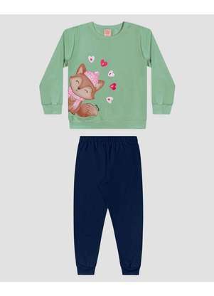 Kely Kety - Conjunto Infantil Menina com Blusão e Calça Moletom Verde - KELY KETY