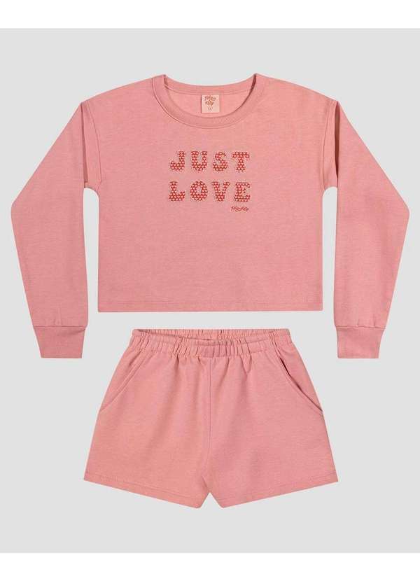 Kely Kety - Conjunto Infantil Menina com Blusão e Shorts Rosa