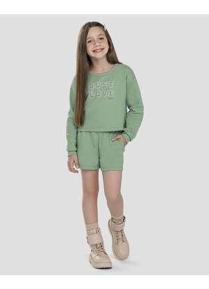 Kely Kety - Conjunto Infantil Menina com Blusão e Shorts Verde - KELY KETY