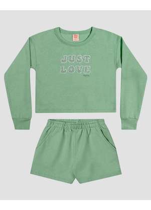 Kely Kety - Conjunto Infantil Menina com Blusão e Shorts Verde - KELY KETY