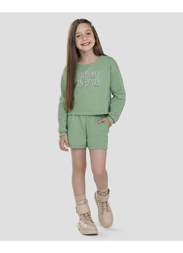 Kely Kety - Conjunto Infantil Menina com Blusão e Shorts Verde