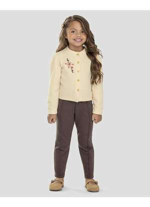 Kely Kety - Conjunto Infantil Menina com Casaco e Calça Bege - KELY KETY