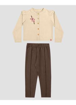 Kely Kety - Conjunto Infantil Menina com Casaco e Calça Bege - KELY KETY
