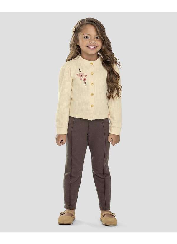 Kely Kety - Conjunto Infantil Menina com Casaco e Calça Bege