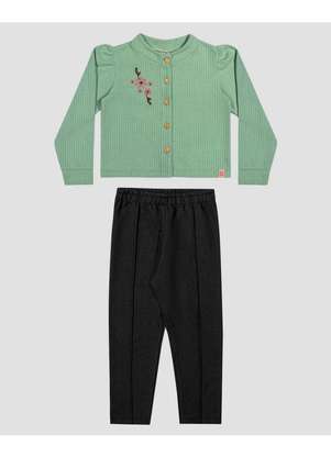 Kely Kety - Conjunto Infantil Menina com Casaco e Calça Verde - KELY KETY