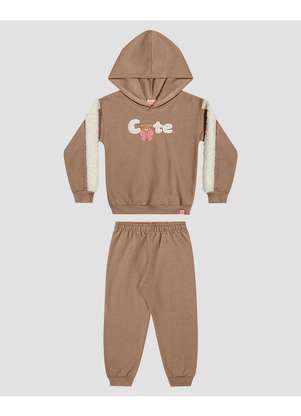 Kely Kety - Conjunto Infantil Menina em Moletom com Pelúcia Marrom - KELY KETY
