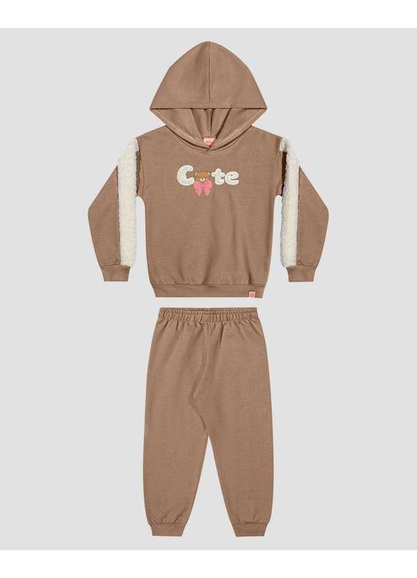Kely Kety - Conjunto Infantil Menina em Moletom com Pelúcia Marrom