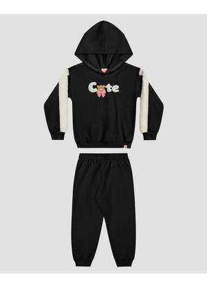 Kely Kety - Conjunto Infantil Menina em Moletom com Pelúcia Preto - KELY KETY