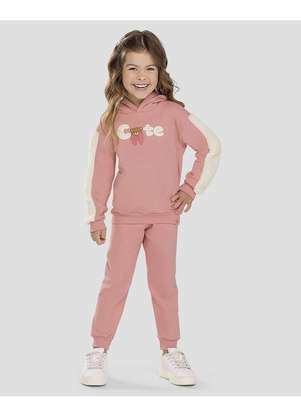 Kely Kety - Conjunto Infantil Menina em Moletom com Pelúcia Rosa - KELY KETY