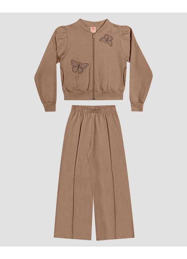 Kely Kety - Conjunto Infantil Menina Jaqueta e Calça em Moletom Marrom