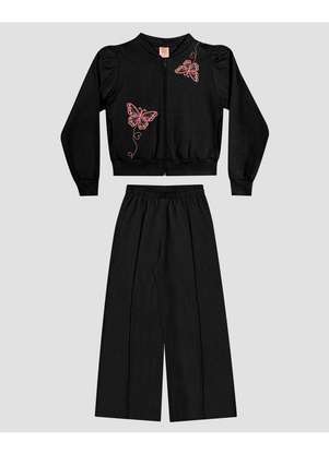 Kely Kety - Conjunto Infantil Menina Jaqueta e Calça em Moletom Preto - KELY KETY
