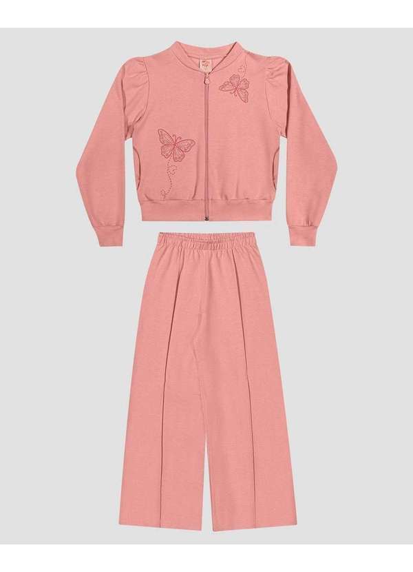 Kely Kety - Conjunto Infantil Menina Jaqueta e Calça em Moletom Rosa