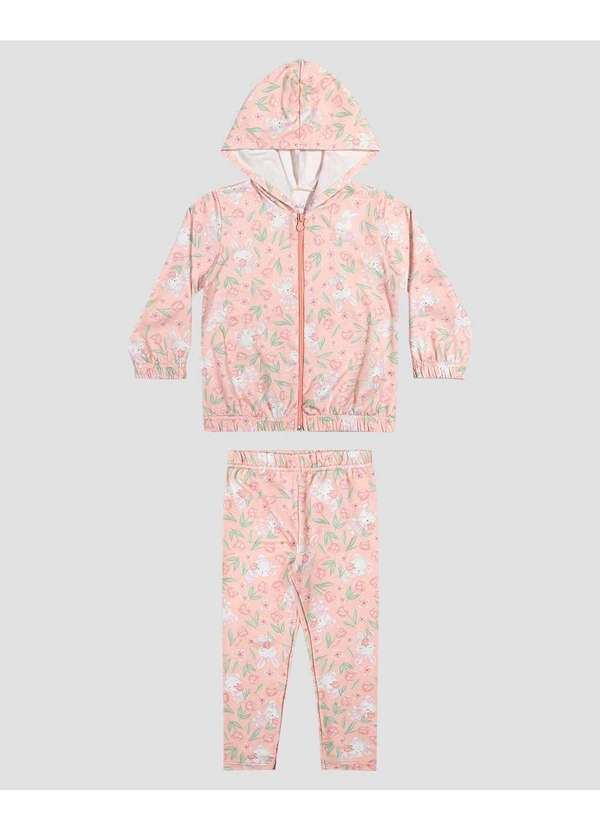 Kely Kety - Conjunto Infantil Menina Jaqueta e Calça Estampada Rosa
