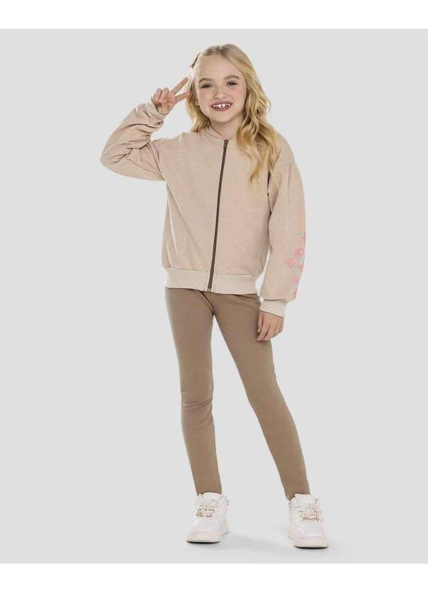 Kely Kety - Conjunto Infantil Menina Jaqueta e Legging Marrom