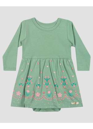 Kely Kety - Vestido Body Bebê Manga Longa com Estampa Relevo Verde - KELY KETY