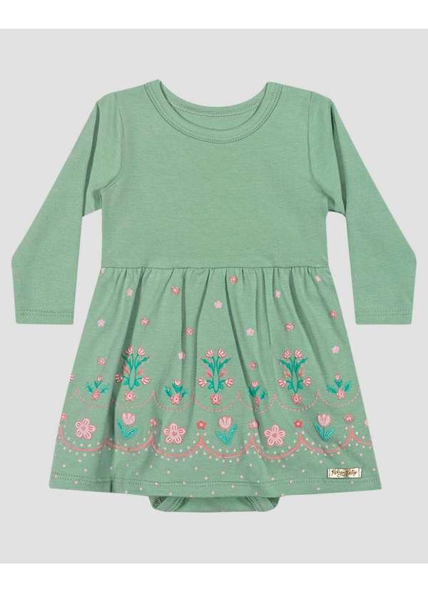 Kely Kety - Vestido Body Bebê Manga Longa com Estampa Relevo Verde